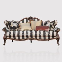 欧式实木雕花沙发 新古典布艺单人沙发 美式布艺沙发三人位