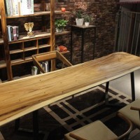 胡桃木合金欢实木北欧美式工业风设计师办公桌书桌吧台无拼接家具